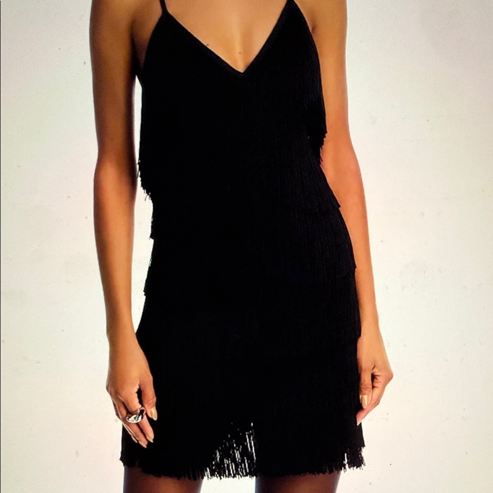 Norma Kamali Elegant Black Fringe Slip Dress